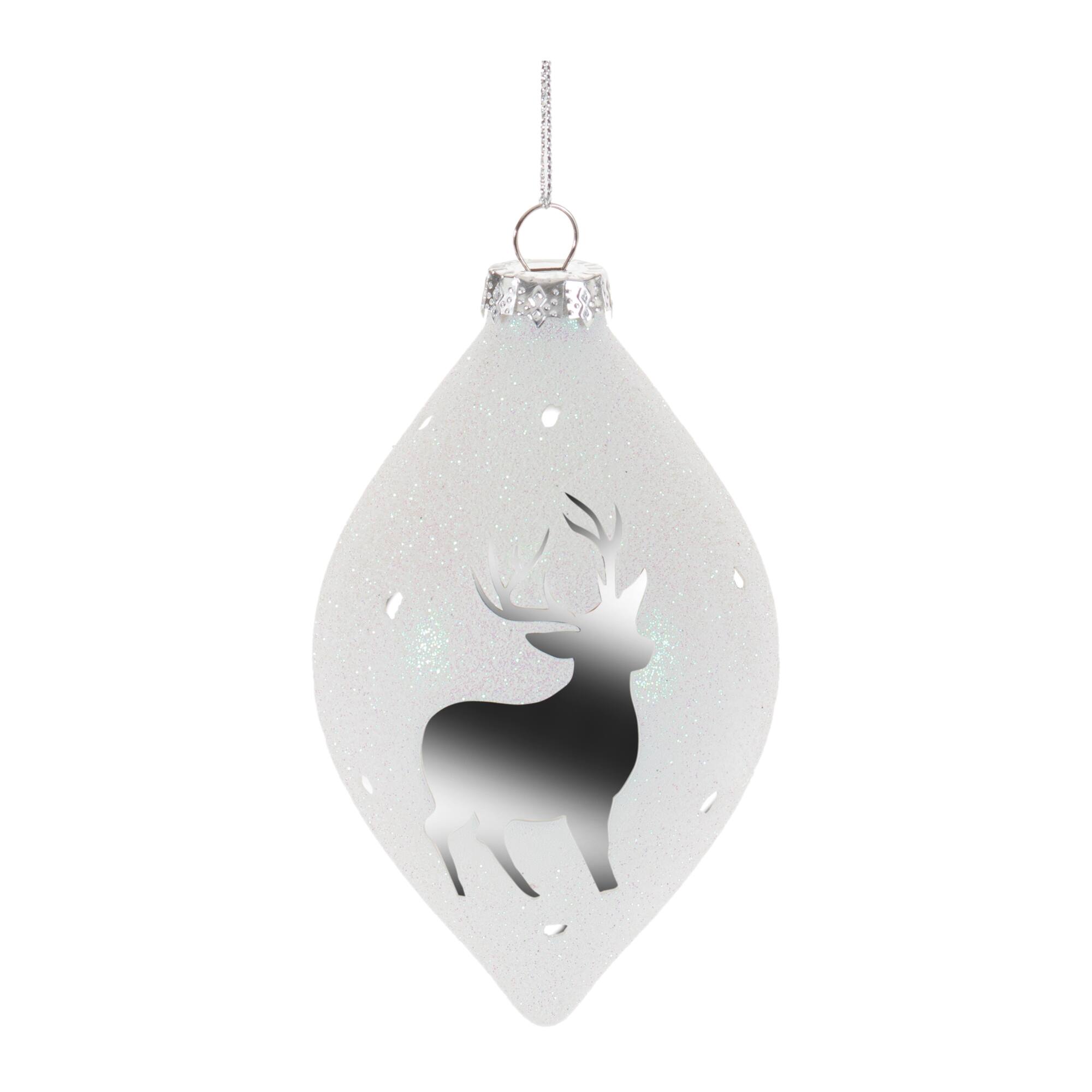 Glittered Glass Deer Ornaments Set